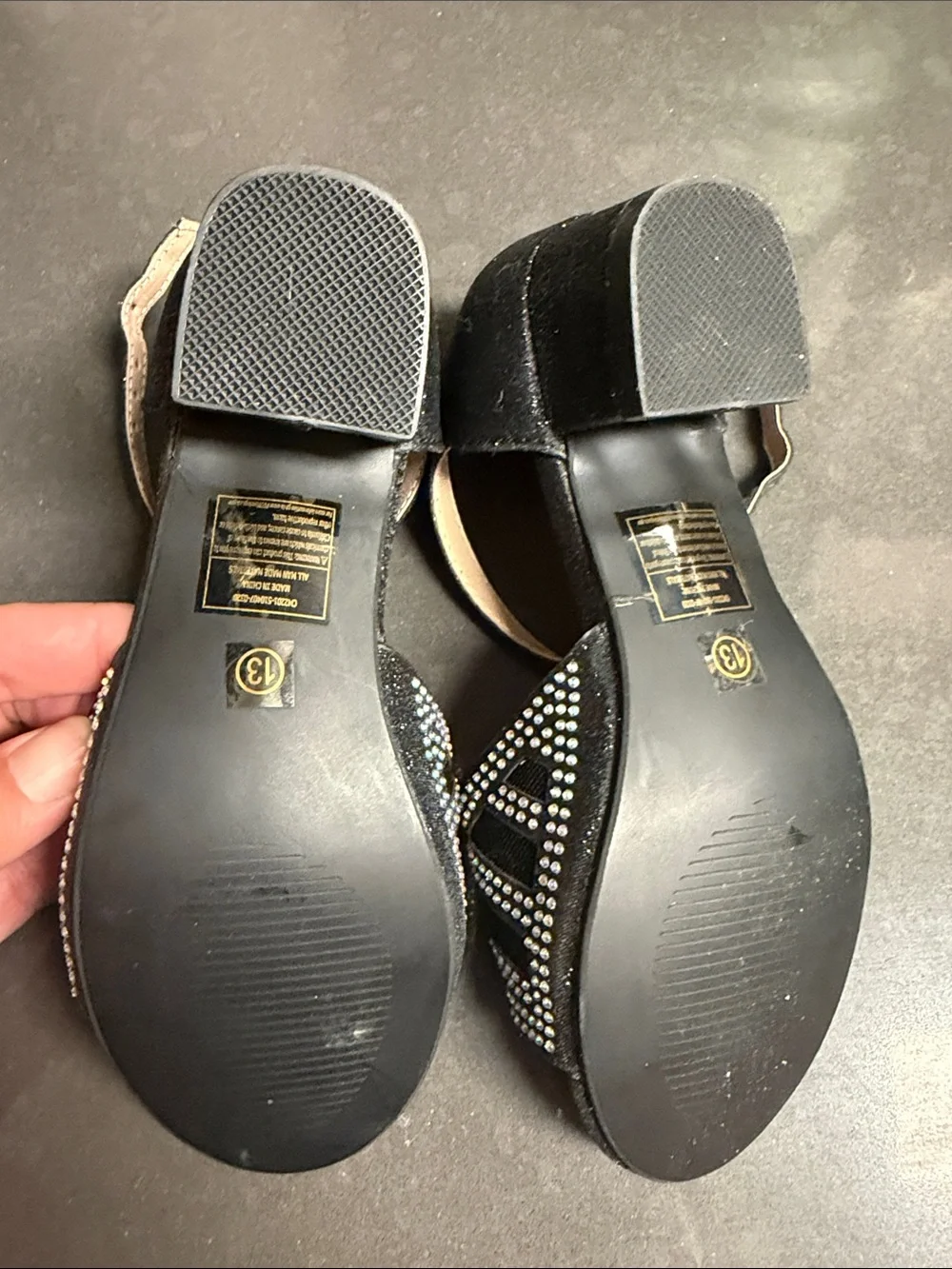 Black Glitter Dress Sandals with Rhinestone Detail
